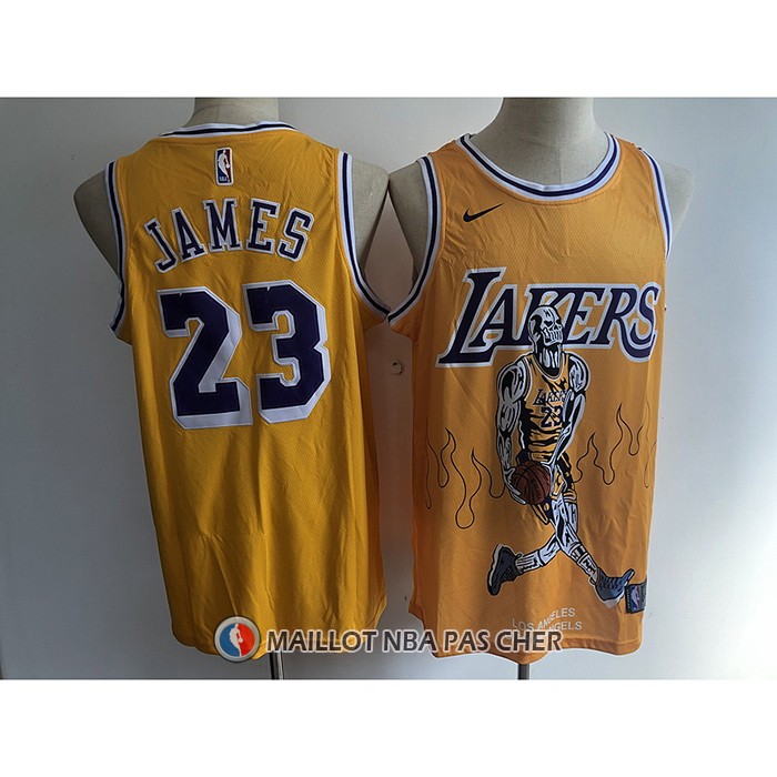 Maillot Los Angeles Lakers LeBron James Hardwood Classics Skull Edition Jaune